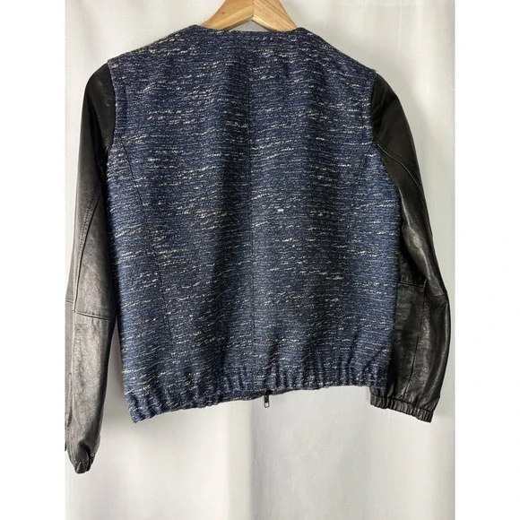 Madewell Womens Blue Heather Black Colorblock Full Zip Leather‎ Bomber Jacket XS - Picture 3 of 9